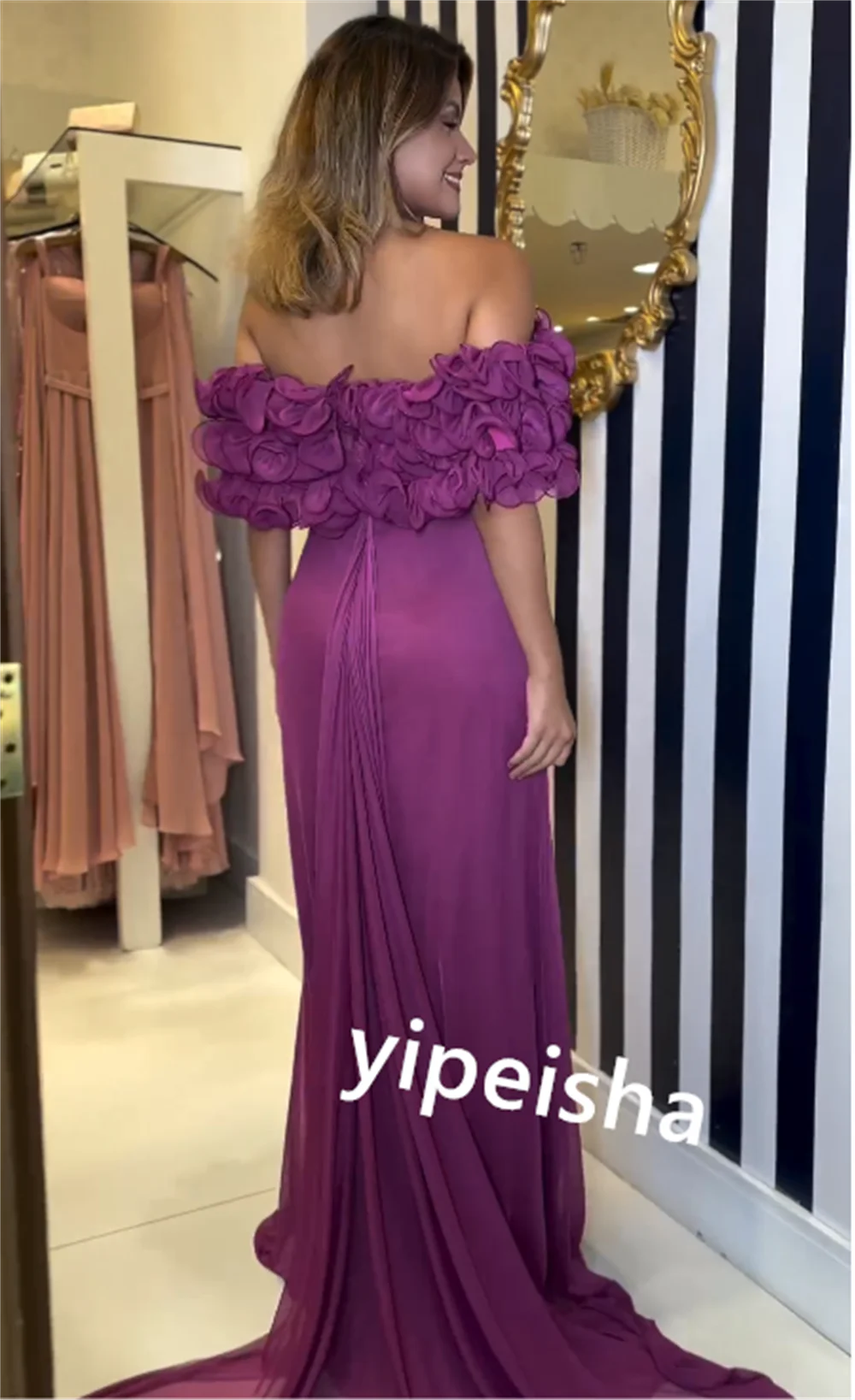 Personalizado chiffon flor plissado clubbing em linha reta sem alças sob medida vestido de ocasião vestidos longos