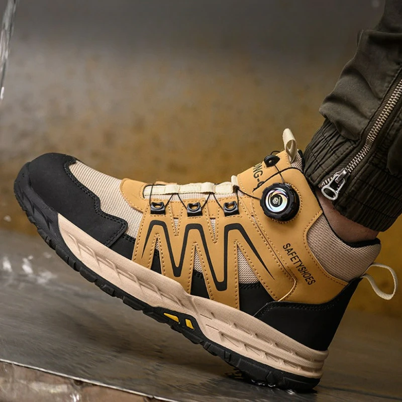 Botas de seguridad para hombre, botas de trabajo con botón giratorio, antipinchazos, antigolpes, zapatos de seguridad para hombre, botas protectoras con punta de acero indestructibles