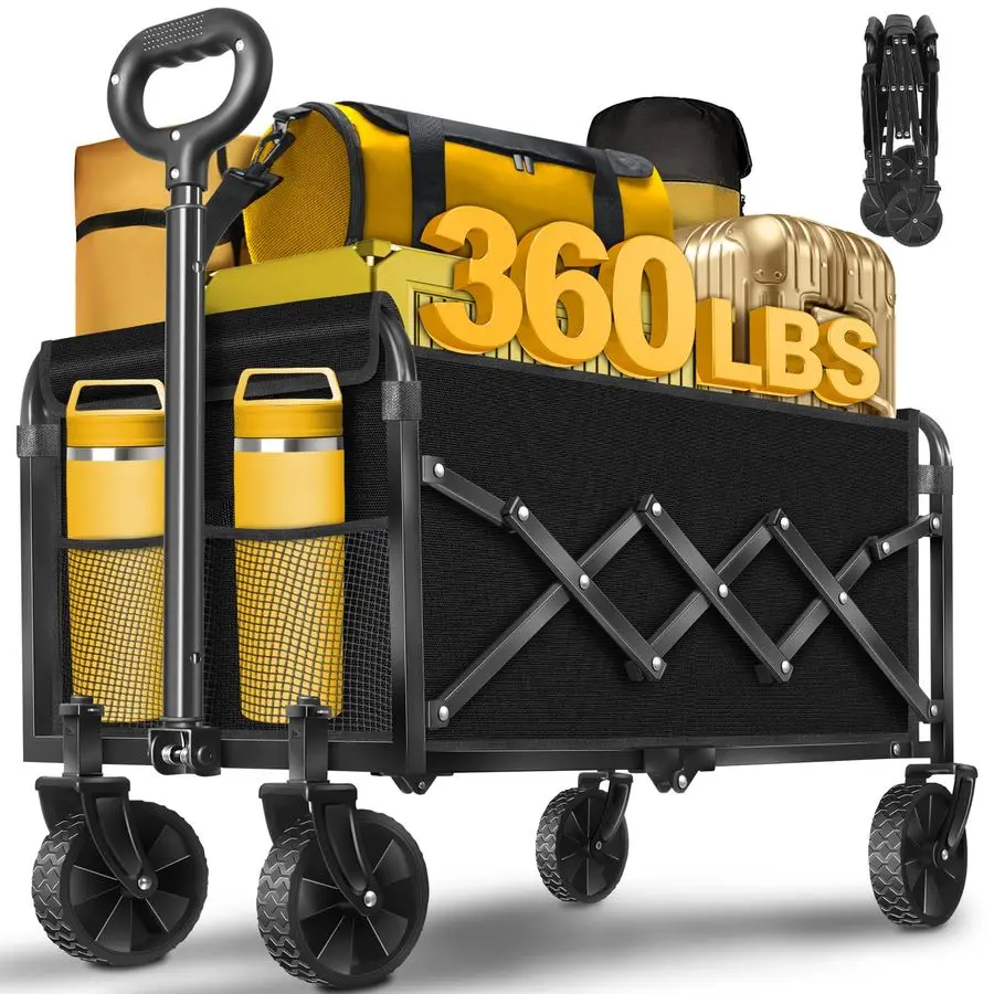 

Cart Foldable, 360Lbs Collapsible Wagon Cart with Wheels Portable, Outdoor Utility Carts for Groceries, Camping, Sports, Garden,