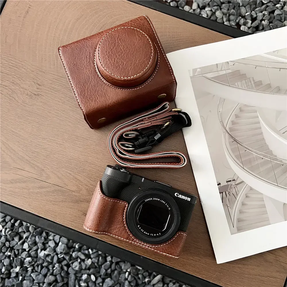 PU Leather Camera Case for Canon PowerShot V1 Camera Bag Battery Opening Cover With Strap Luxury Version