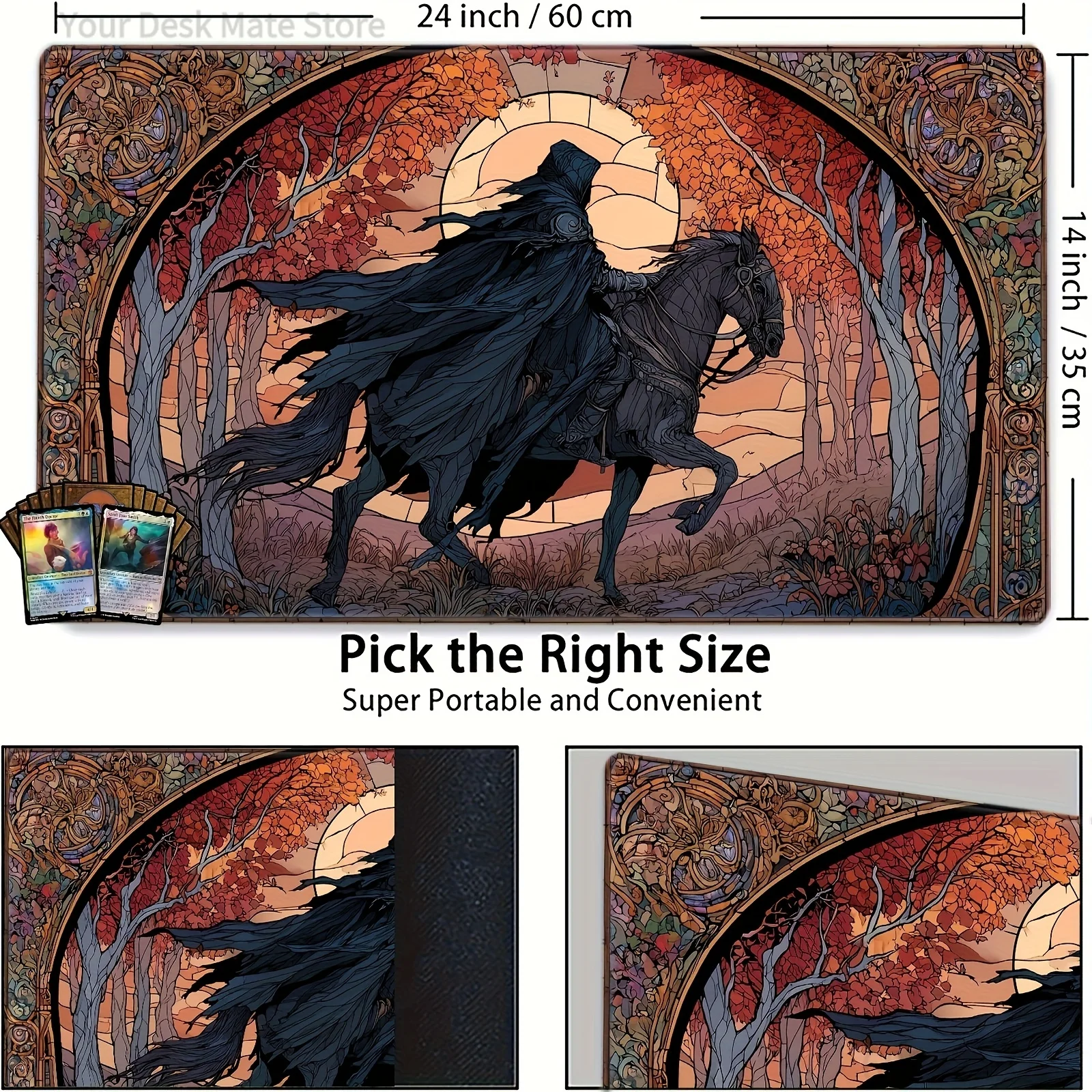 Stained-Glass Dusk Rider Magic Party Game Mat Durable Rubber for MTG&TCG Games 35X60 Mouse Pad Offices Desk Mats Friendly Design
