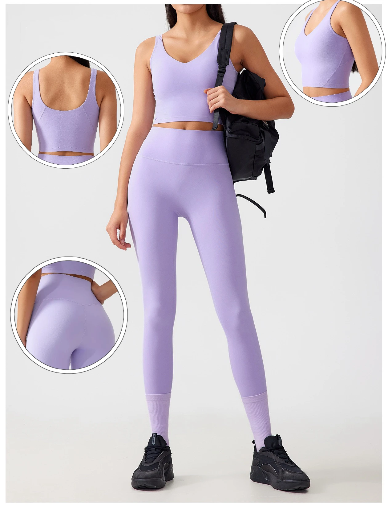 

Women's Workout Set Racerback Tank Naked Feel Sports Bra Tummy Control Butt Lifting Yoga Outfit Stretchy High Waist Pants