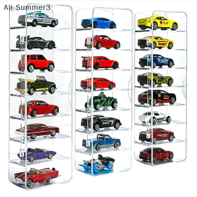 1:64 Scatola di visualizzazione per auto in acrilico per modello di auto giocattolo 8 Grid Cabinet Rack Scatola di immagazzinaggio per auto impilabile antipolvere Espositore trasparente