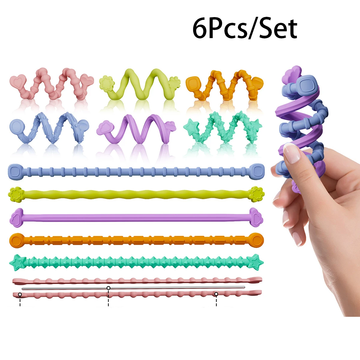 

6 шт./компл. силиконовые полоски, игрушка-непоседа, которую можно деформировать по желанию, текстурированная силиконовая сенсорная палочка для снятия стресса, детская игрушка для снятия стресса