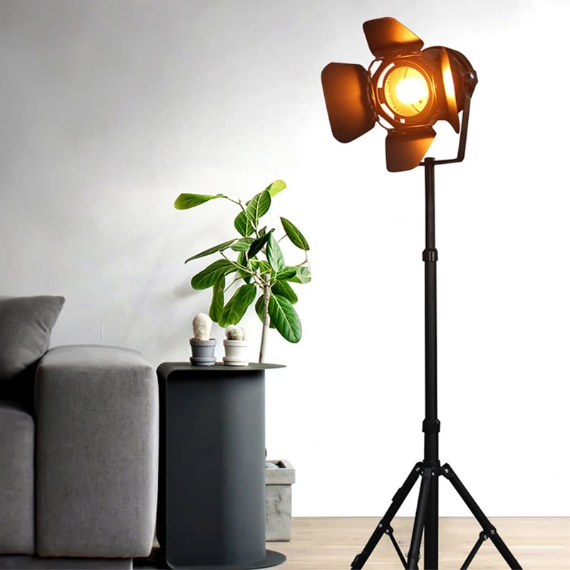 Modern tripod floor lamp wrought iron telescopic E27 retro lamps living room vertical table lamp studio black lighting fixture