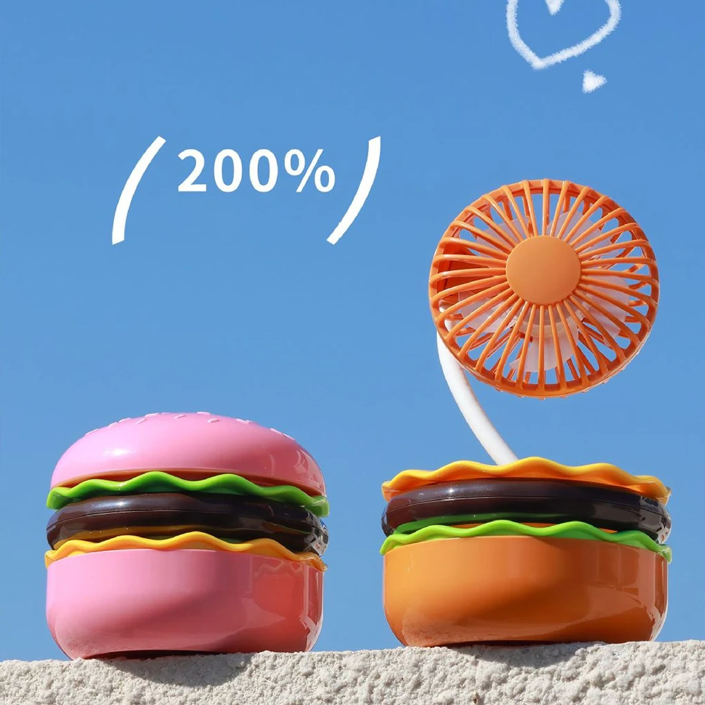 مروحة سطح المكتب برجر منتج جديد إبداعي شحن USB كرتوني مع مرآة تجميل محمولة باليد مروحة صغيرة هدية صيفية #1