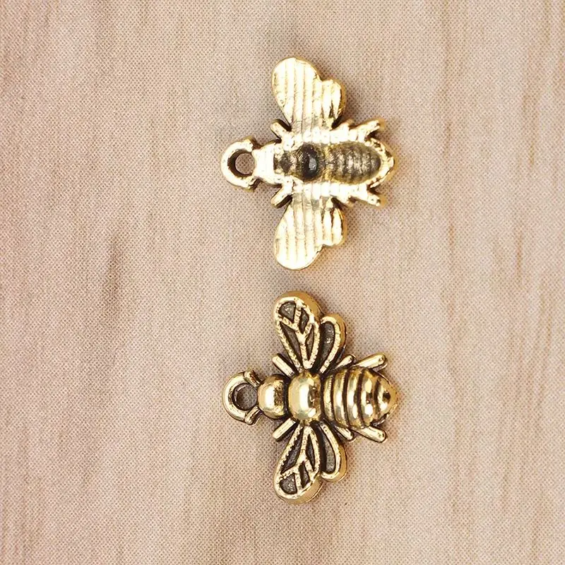 100 sztuk antyczne złoto kolor Bumble Bee pszczoła miodna owady Charms wisiorki koraliki dla DIY naszyjnik akcesoria do wyrobu biżuterii 13x11mm — zdjęcie 5