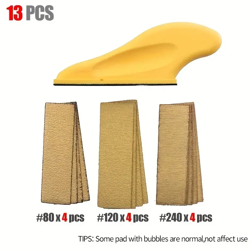 

13pcs Self-Adhesive Hand Sanding Block with Sandpaper Backing - Ideal for Wood and Metal Polishing