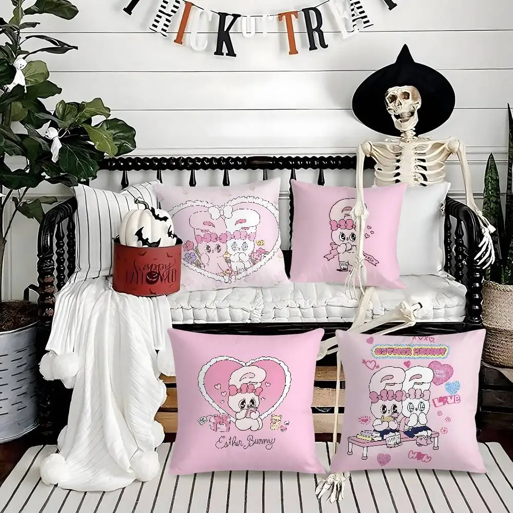 

Cartoon E-Esther BunnyS Pink Cute Pillow Case Soft Plush Fabric Double Sided Print Decorative Home Living Room Gift Cushion