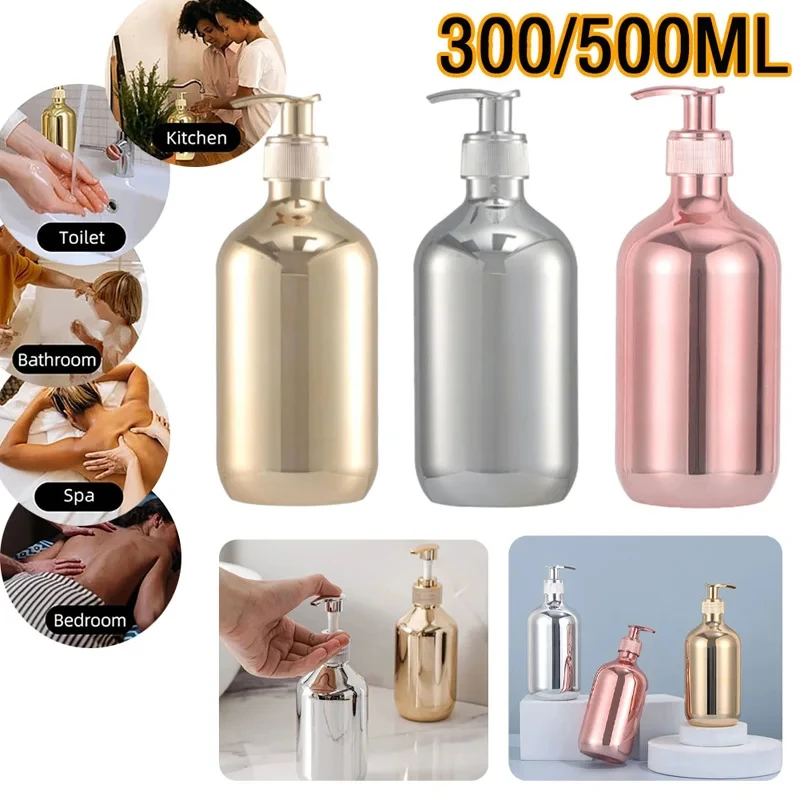 500ml Bathroom Soap Dispenser Refillable Liquid Shampoo Bottle Travel Shower Gel Container Electroplating Hand Pump Empty Bottle