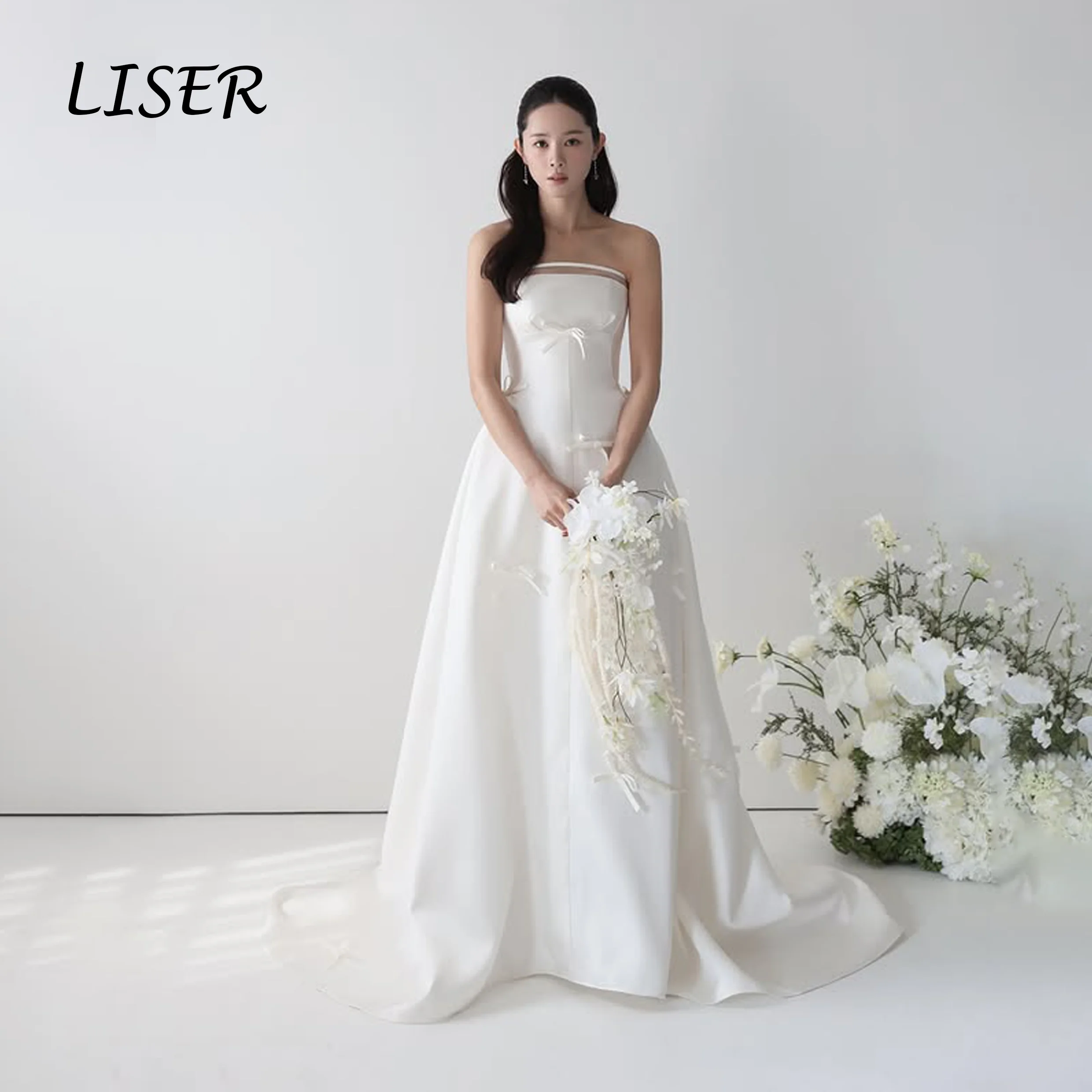 

Liser Classic Sleeveless Strapless Wedding Dress Bow A-line Sweep Train Korea Wedding Dress Photo Shoot 2026 웨딩드레스 Customized ﻿