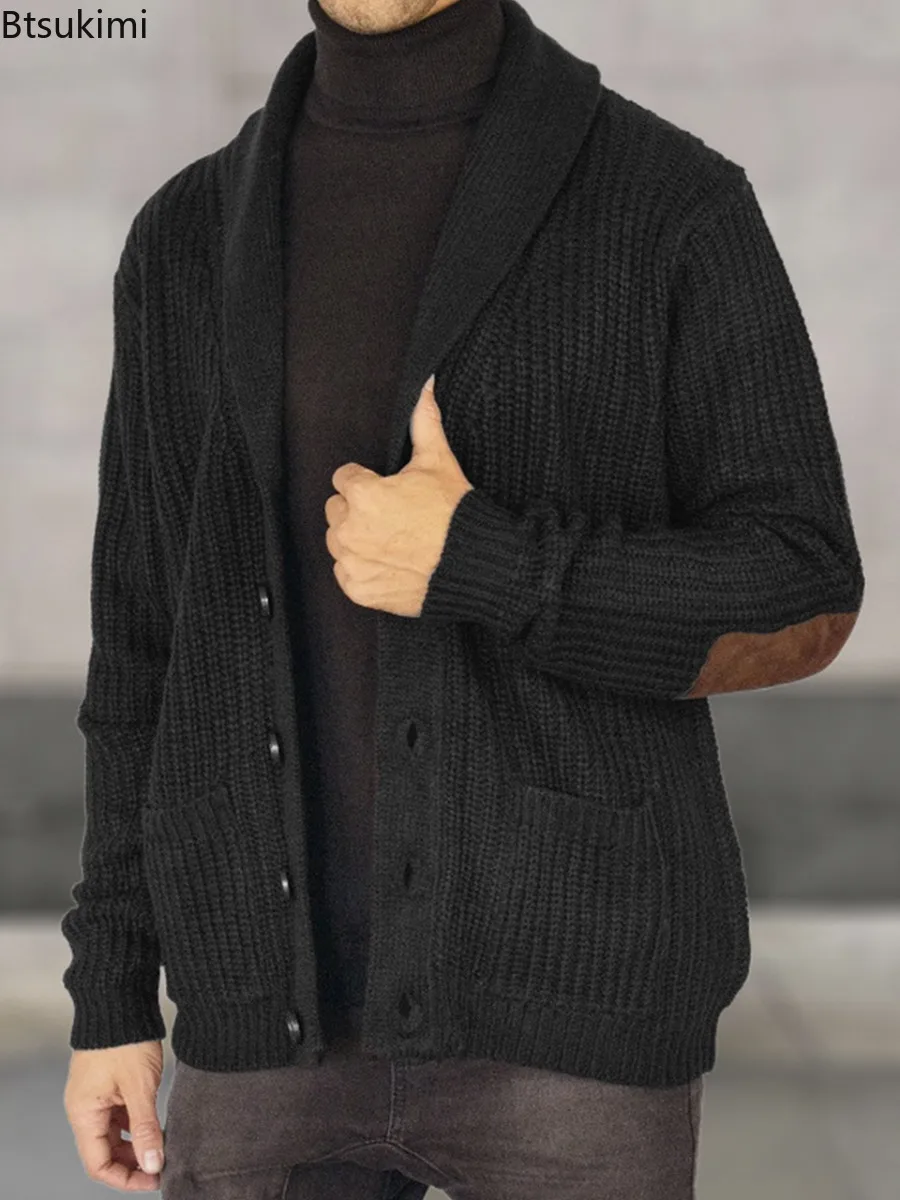 New Men's Knitted Cardigans Autumn Winter Slim Shawl Collar Long Sleeve Sweatercoats Fashion Knit Button Up Warm Sweater Jackets