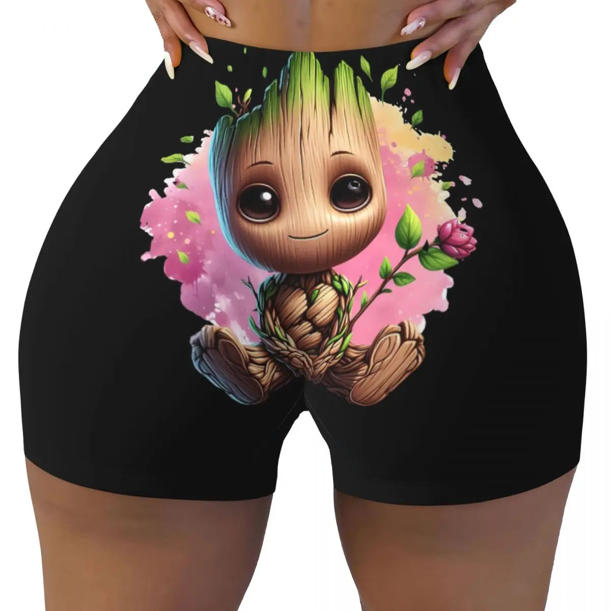 Custom Groot Baby Workout Shorts for Women Gym Running Biker Yoga Shorts