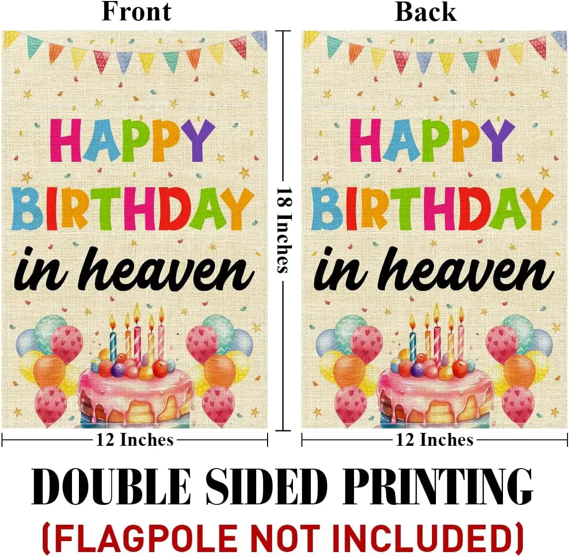 Happy Birthday in Heaven Garden Flag 12x18 Inches - Funeral Memorial Flags Double Sided for Sympathy Cemetery Grave Outside  PPM
