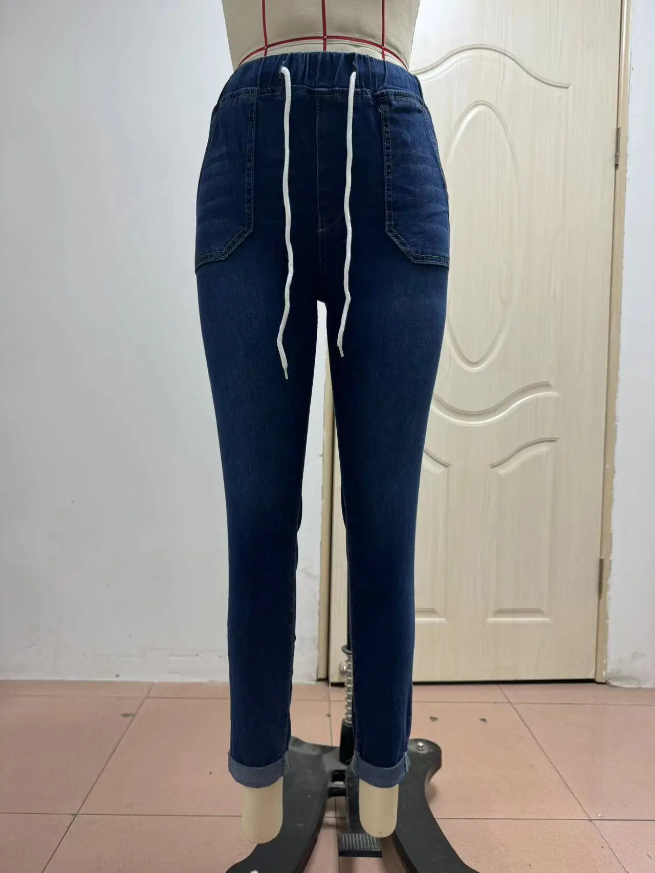 Rozciągliwe spodnie ołówkowe damskie wysokiej talii zasznurować w trudnej sytuacji Denim spodnie do kostek wąskie dżinsy 2024 Streetwear dżinsy vintage — zdjęcie 7