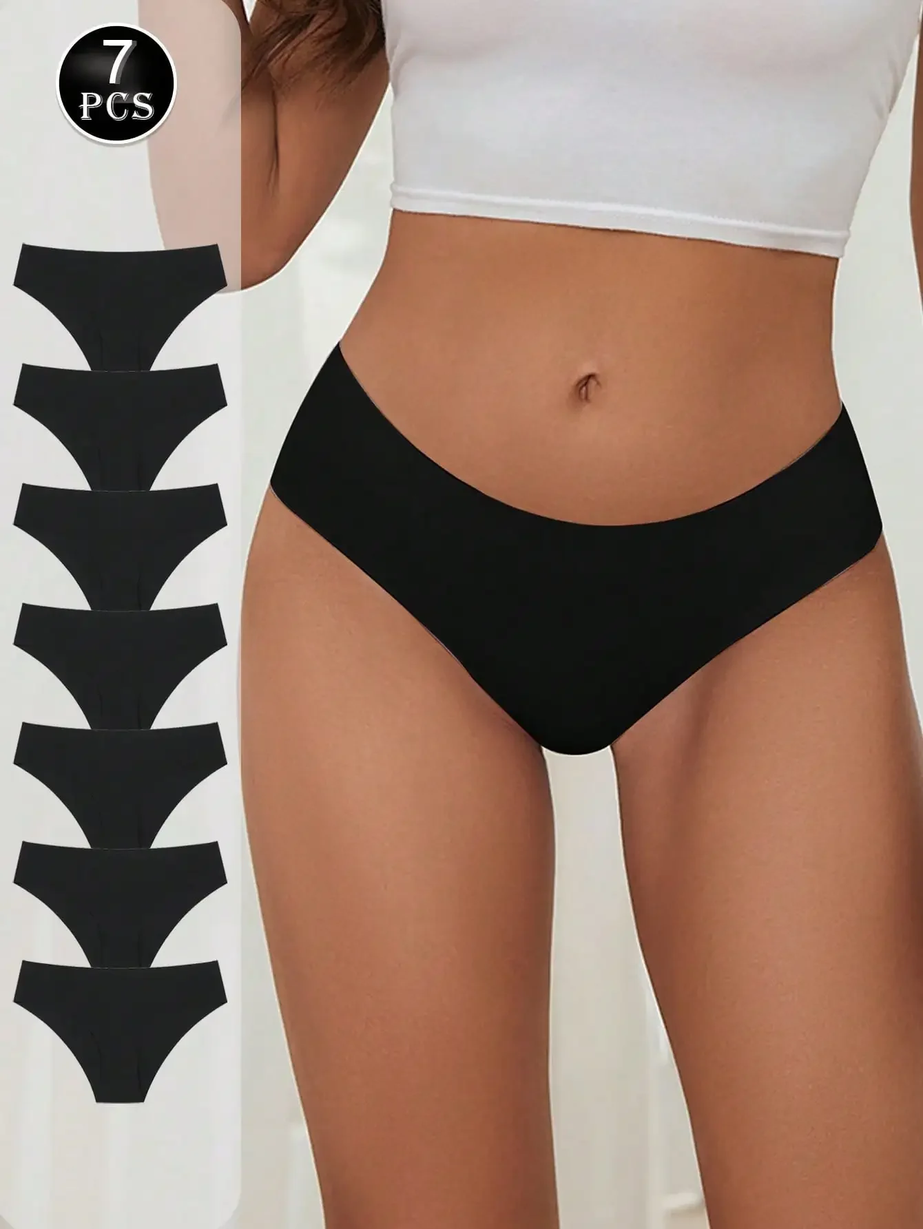 

7pcs/Pack Women's Seamless Ice Silk Low Waist Panties, Sexy Quick-Dry Ultra-Thin Solid Color Briefs Underwear