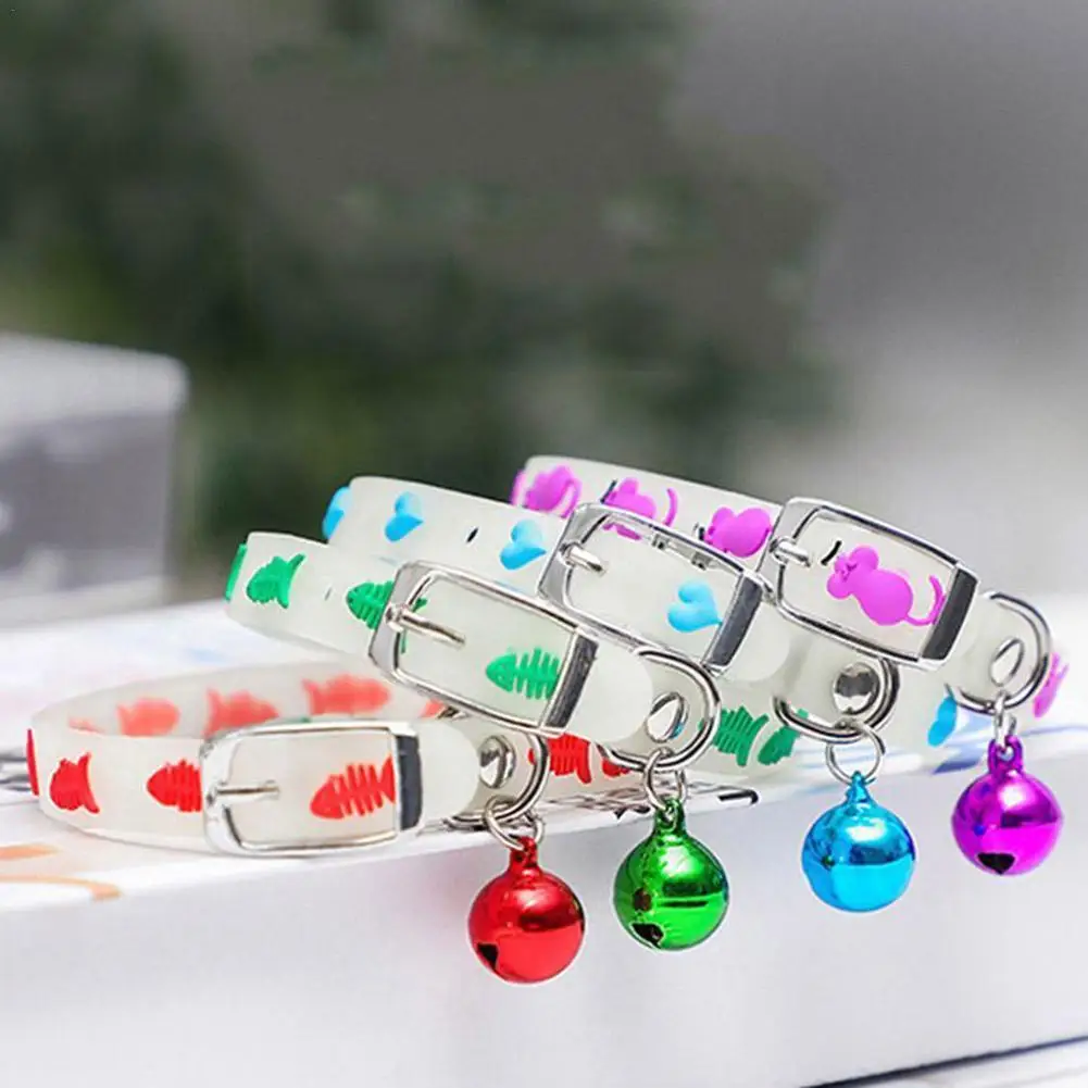 

Luminous Cat Necklace Glowing Small Dog Cat Collar Anti-Loss Fluorescent Silicone Cat Bell Collar Neck Pet Cat Accessories