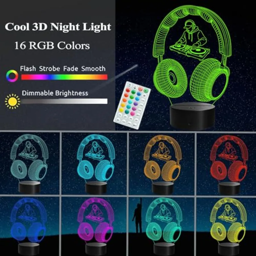 DJ Gifts, DJ Night Light, Music D Illusion Lamp with s Changing, Remote Control with Timer, Mancave Room Decor for Holiday Birt