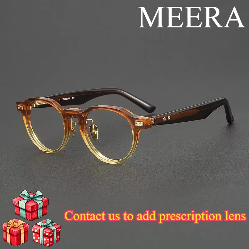 

High End Vintage Acetate Spectacles Unisex Women Men Patchwork Pattern Full Optical Eyewear Frame Gradient Brown Gold Glasses GM