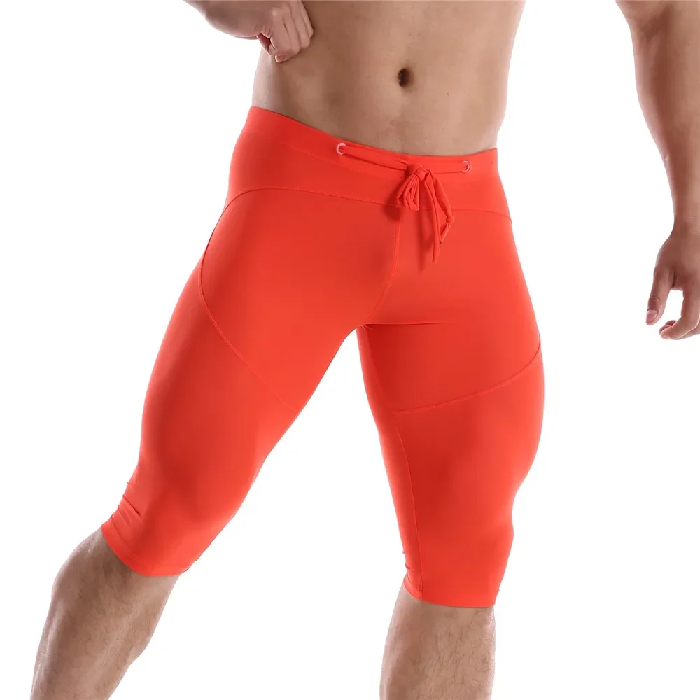 

Nylon Solid Color Knee-Length Tight Sports Pants for Men Mid Waist Fitness Running & Cycling Shorts Running Pants Cycling Trunks