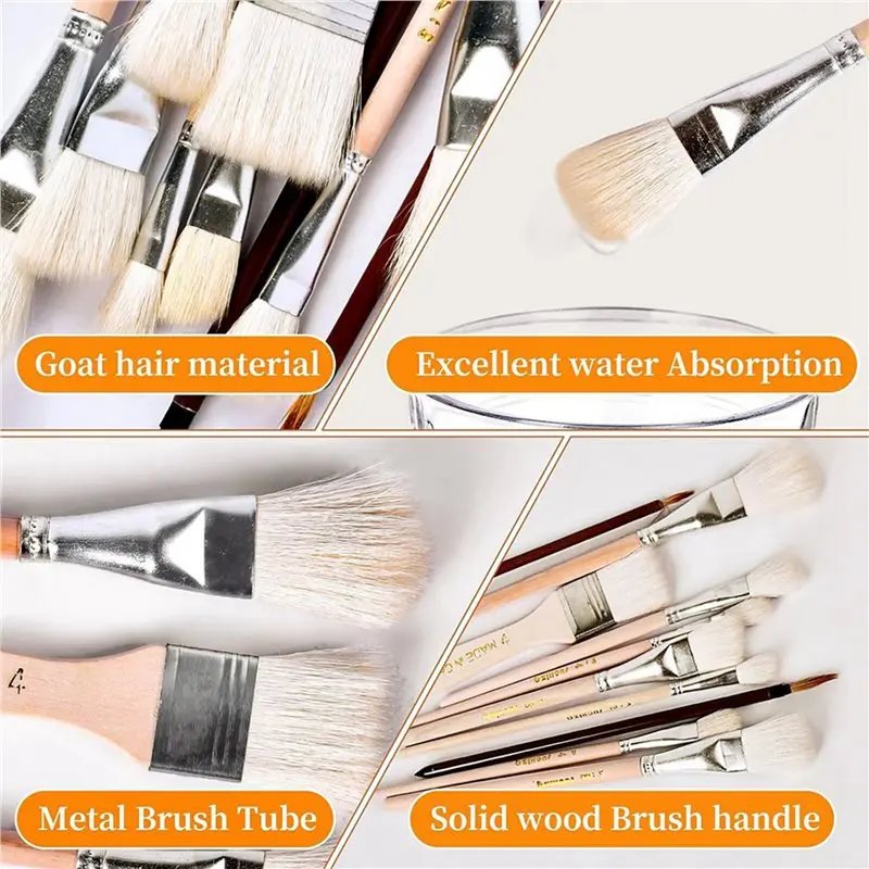 ABFU-Mop Brush For Acrylic Painting,50 PCS Glaze Brushes For Pottery Goat Hair Blend Mop Brush Set For Pottery Acrylic Paint