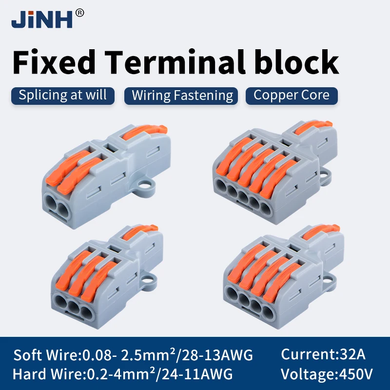 JINH 10pcs Universal Compact Splicing Connector Lever 1-In-Multiple-Out Quick Push Fixed Flexible Household Terminal Block