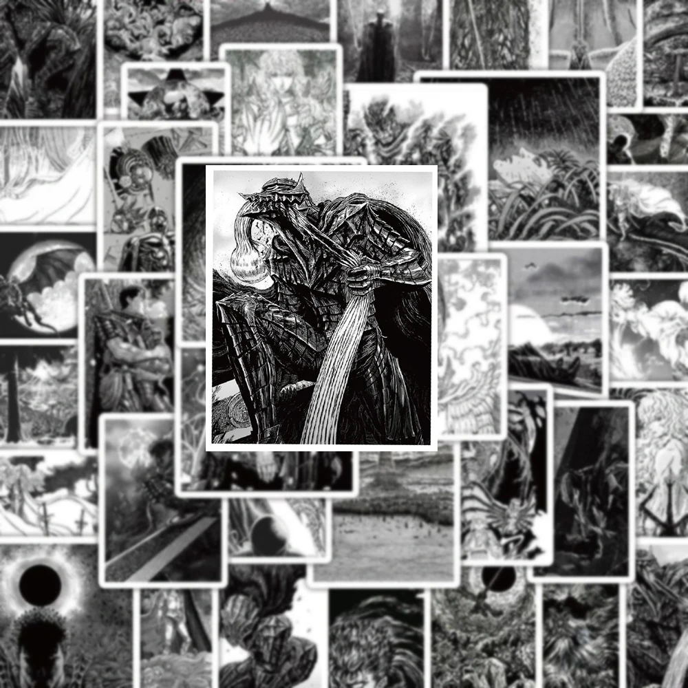 10/30/60pcs Black And White Berserk Stickers Cool Guts Anime Sticker Laptop Skateboard Bike Suitcase Waterproof Characters Decal