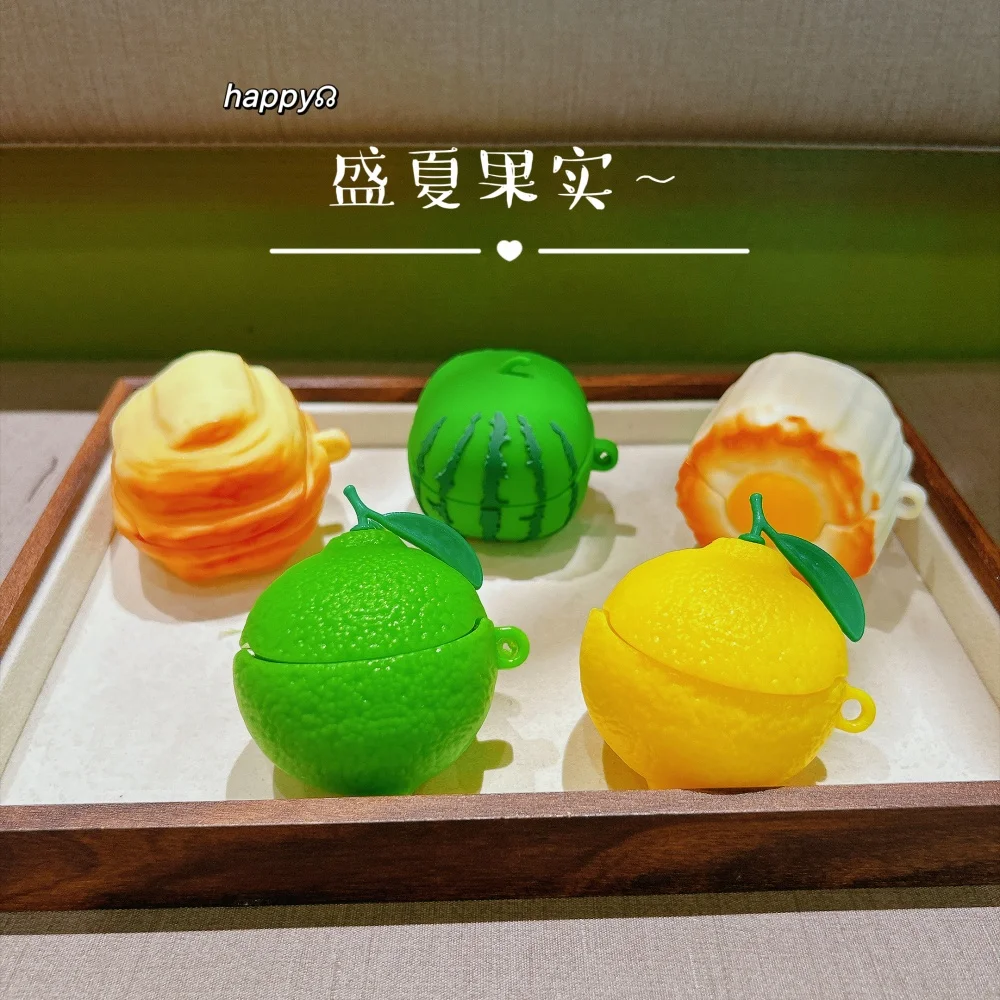 For Huawei FreeClip 2 S FreeBuds Pro 5 Pro4/3 5i/6i/7i SE4 Simulation Watermelon Lemon Silicone Case Earphone Cover with Pendant