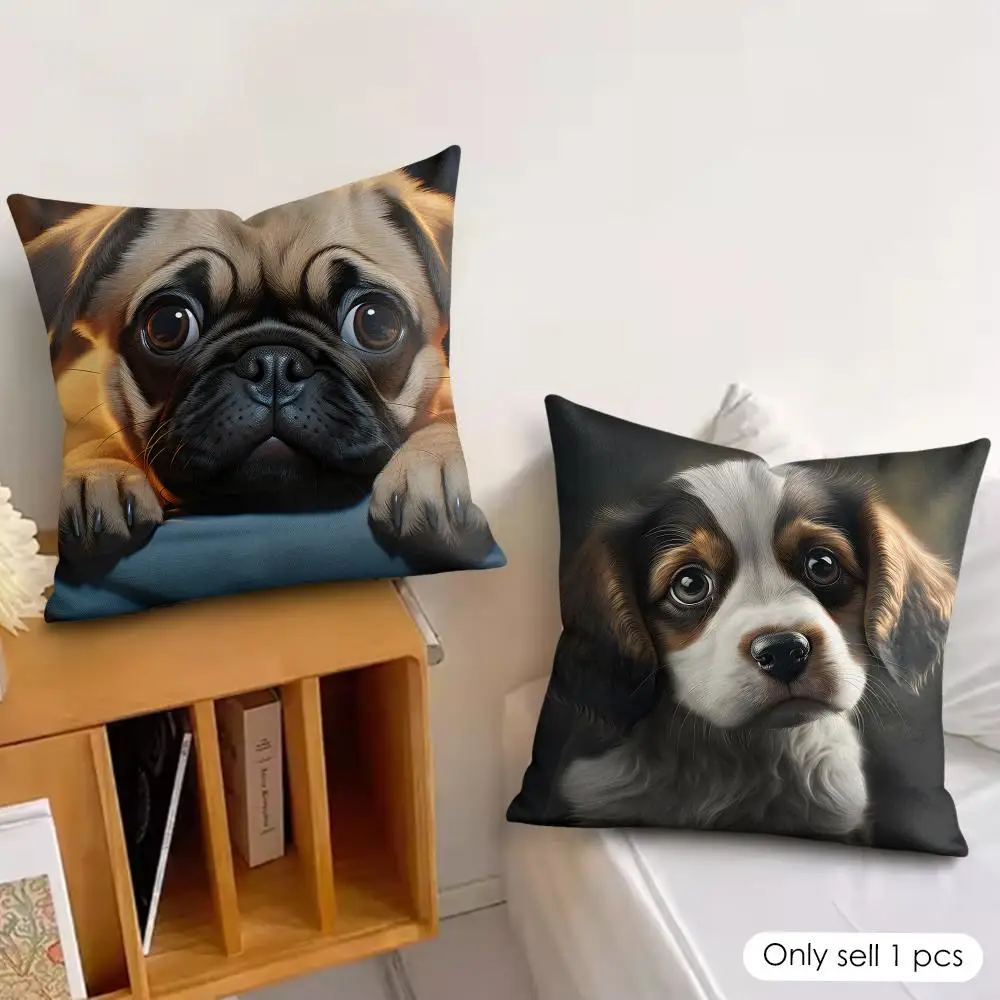 Cute Puppy cartoon Kawaii Cushion Cover Silky Short Plush Invisible Zipper Dustproof Sofa Pillow Case for Home Decor