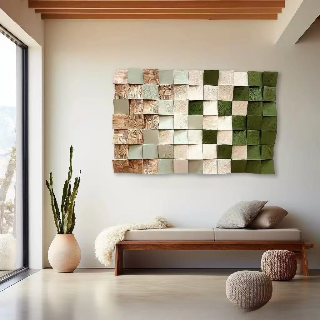 Simple style high-end pine wood hand-colored installation painting three-dimensional living room bedroom entrance