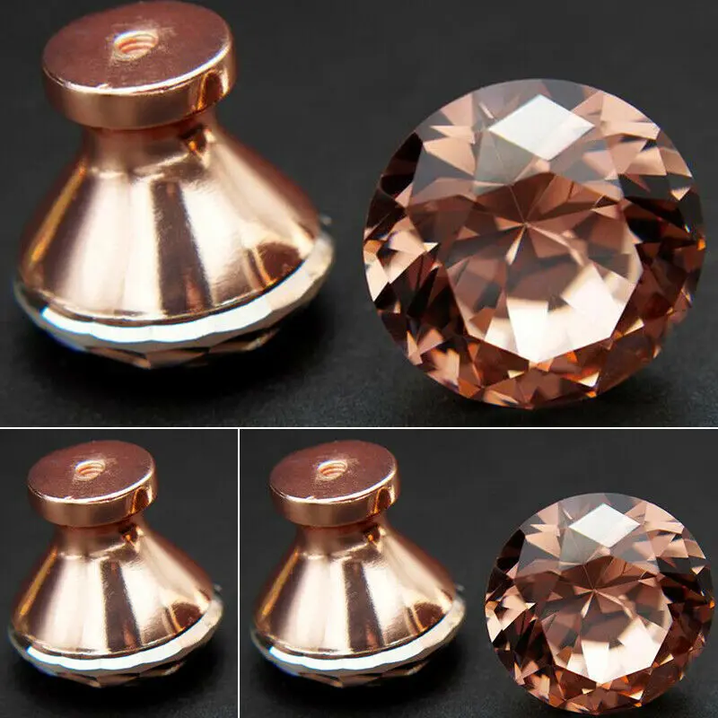 Drawer Knobs Crystal Knobs and Handles Cabinet Knobs Rose Gold Diamond Shape Pull Handle for Kitchen Bathroom Wardrobe Cupboard