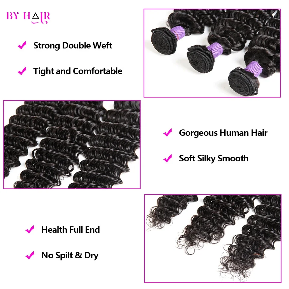 12A Deep Wave Bundles With Closure 4x4 Lace Closure 100% Remy Human Hair Natural Colored Brazilian Hair 3 Bundles With Closure