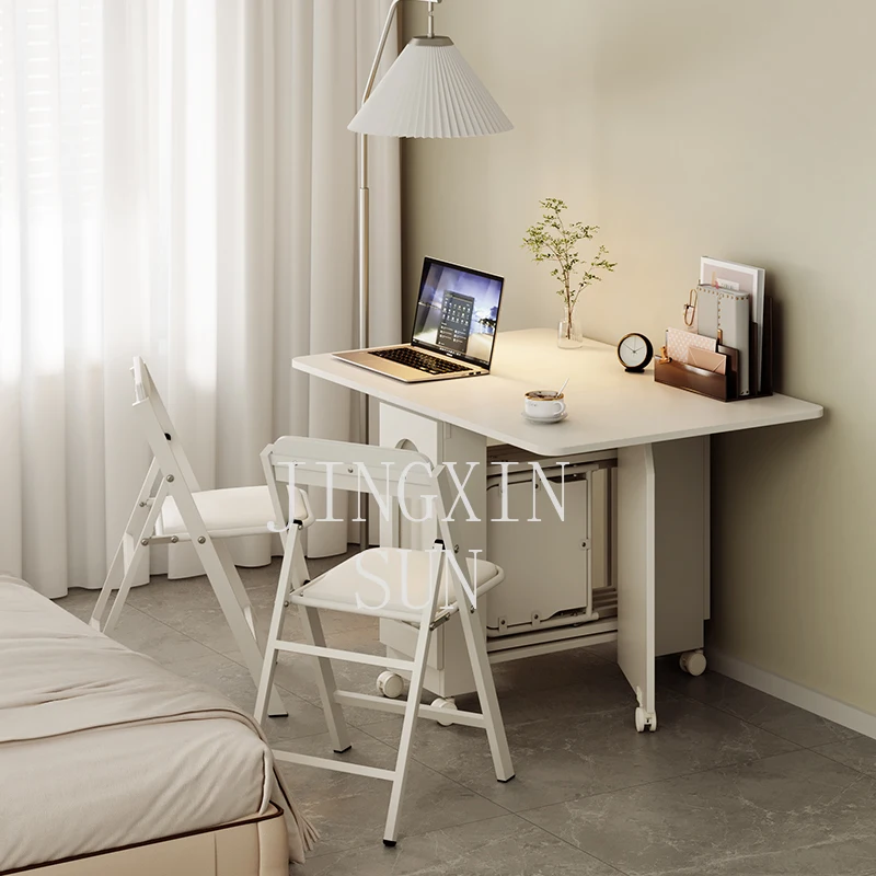 Folding mobile dining table household small apartment dining rectangular table cream wind simple new folding dining