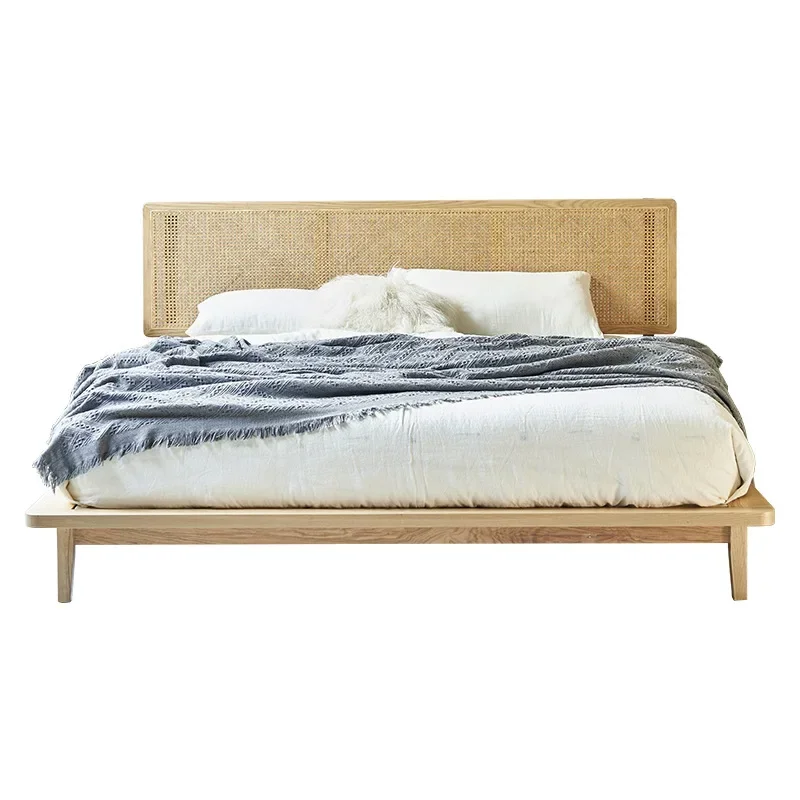 Natural Indonesian rattan-woven bed, simple modern creative bedroom, double bed, Japane