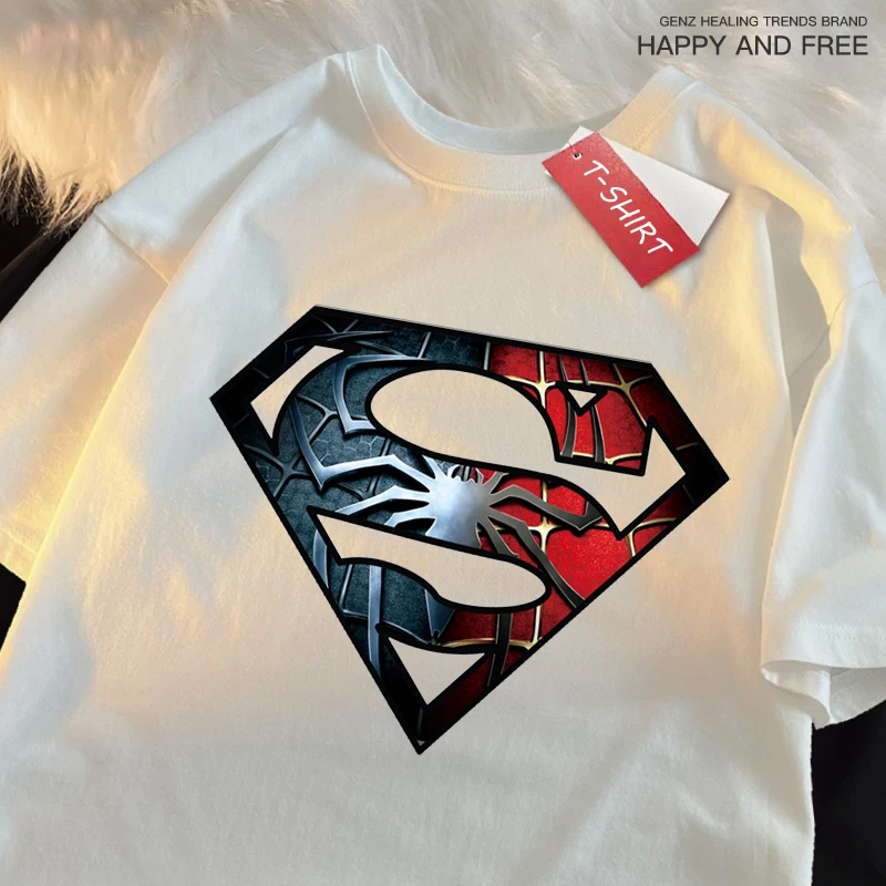 Superman Clothing Label S Printed Woman Tees Cotton High-Quality Tees Anime Loose T Shirts Outdoor Leisure Short Sleeved