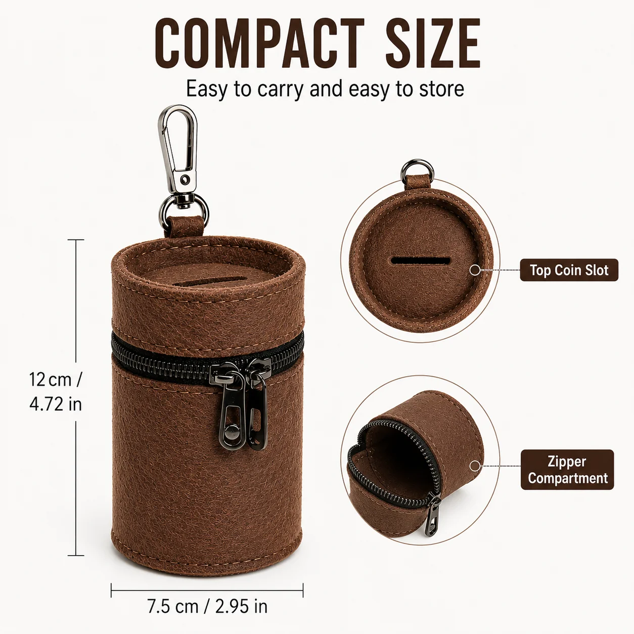 Cylindrical Felt Coin Purse With Key Clip Zipper Change Pouch Top Coin Slot Portable Mini Money Storage Bag For Coins Keys Earbu