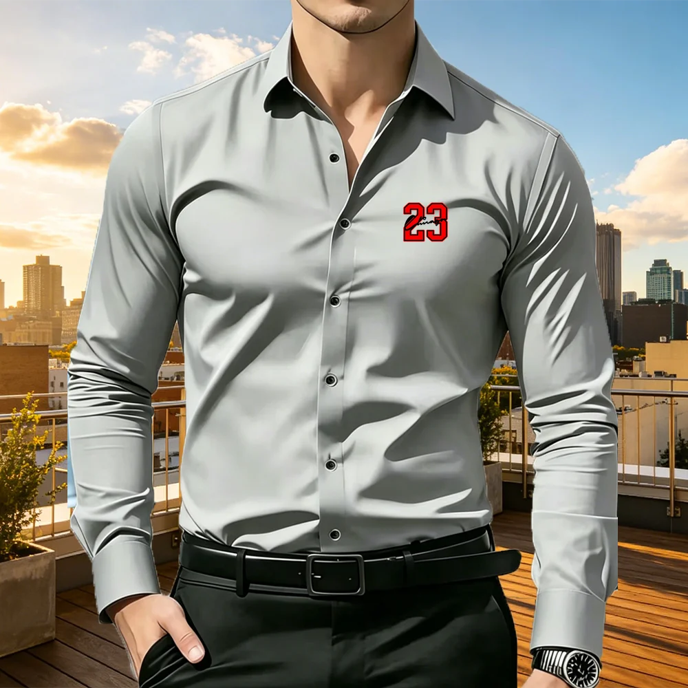 Men's Slim Fit Printed Business Casual Shirt Buttoned Bottom Wrinkle-Resistant Top in 3 Colors Sizes S-XXL