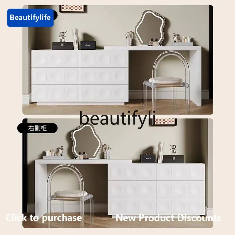 CQY Solid Wood Dressing Table Black Makeup Table Chest of Drawers Integrated Small Apartment Bedroom Bedside Cabinet