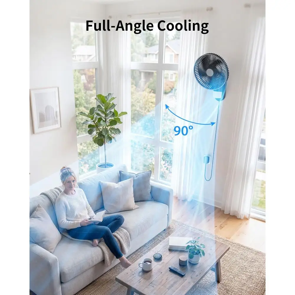 10 Inch Wall Mount Fan with Light and Remote Control – 90° Oscillating RV Fan, 4 Speeds Quiet Motor, 180° Manual Tilt, Timer Set