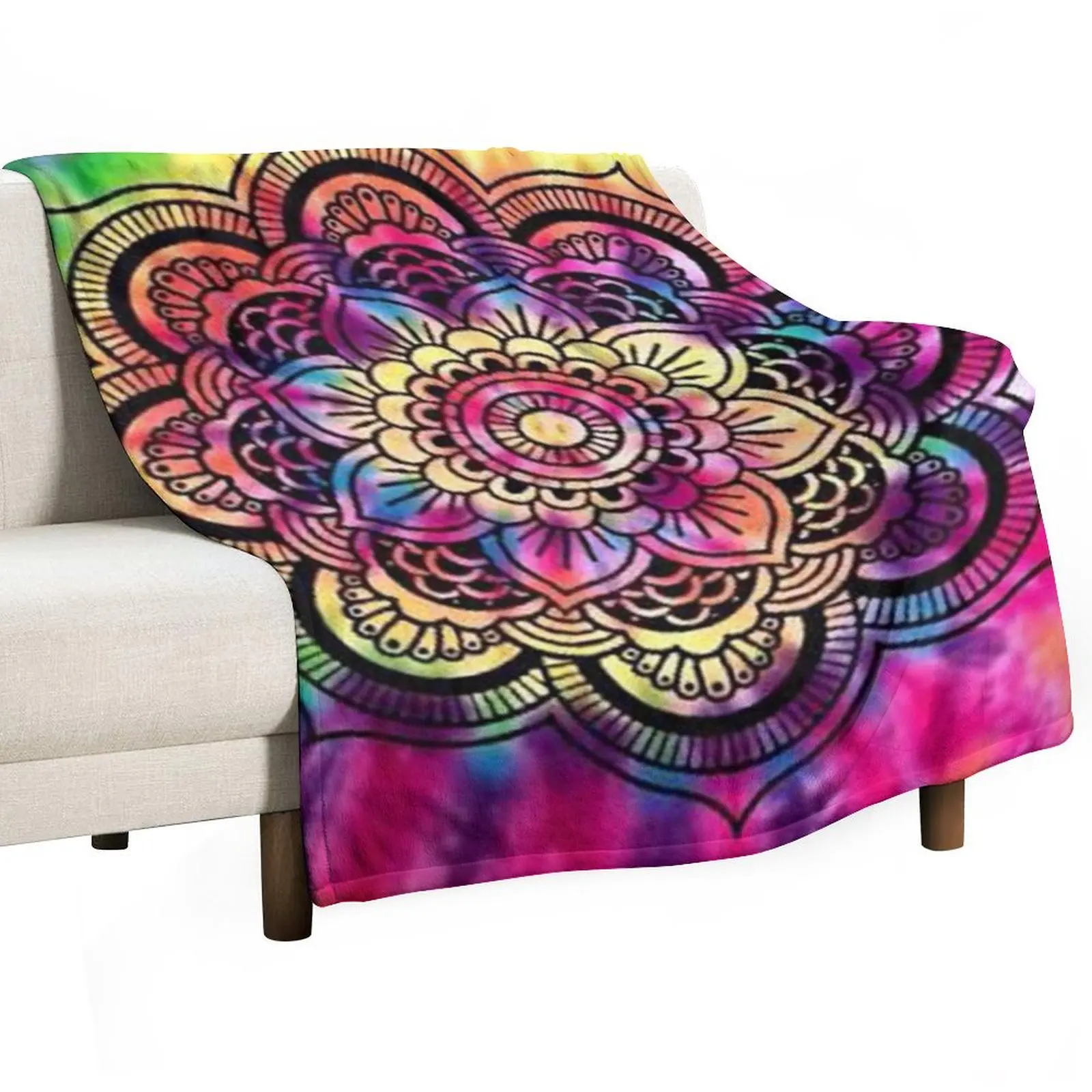 Rainbow Tie Dye Mandala Throw Blanket Furry Winter beds blankets ands Luxury Blankets