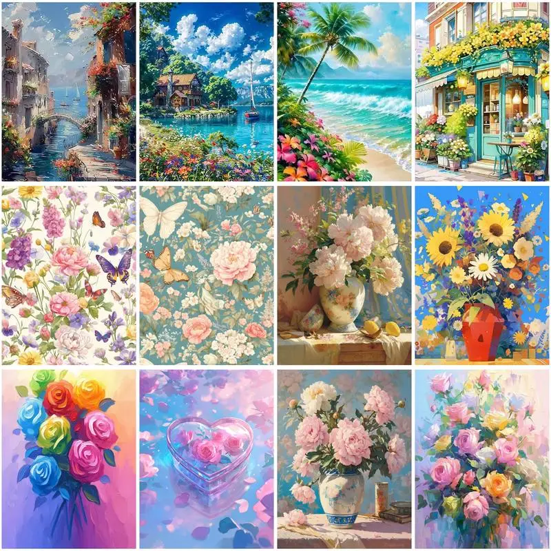 

GATYZTORY Paint By Number Flower Drawing On Canvas Hand Painted Painting DIY Pictures By Numbers Sea Kits Home Decor