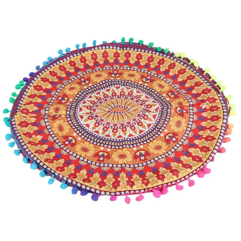 ABMS-6X Indian Mandala Floor Pillows Round Bohemian Cushion Cushions Pillows Cover Case 13