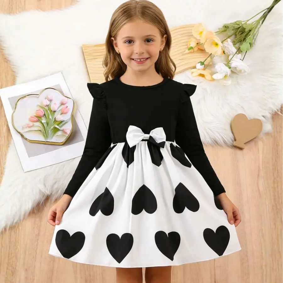 Baby Girl Dress Spring Korean-Style Fashionable Heart-Shaped Party Dress For Girls 2-6Yrs Kids Clothing Princess Holiday Dress