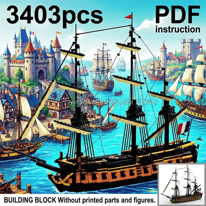 

Модель корабля: Французский фрегат XVIII века с детализированным оснащением и палубами для орудий (конструктор)