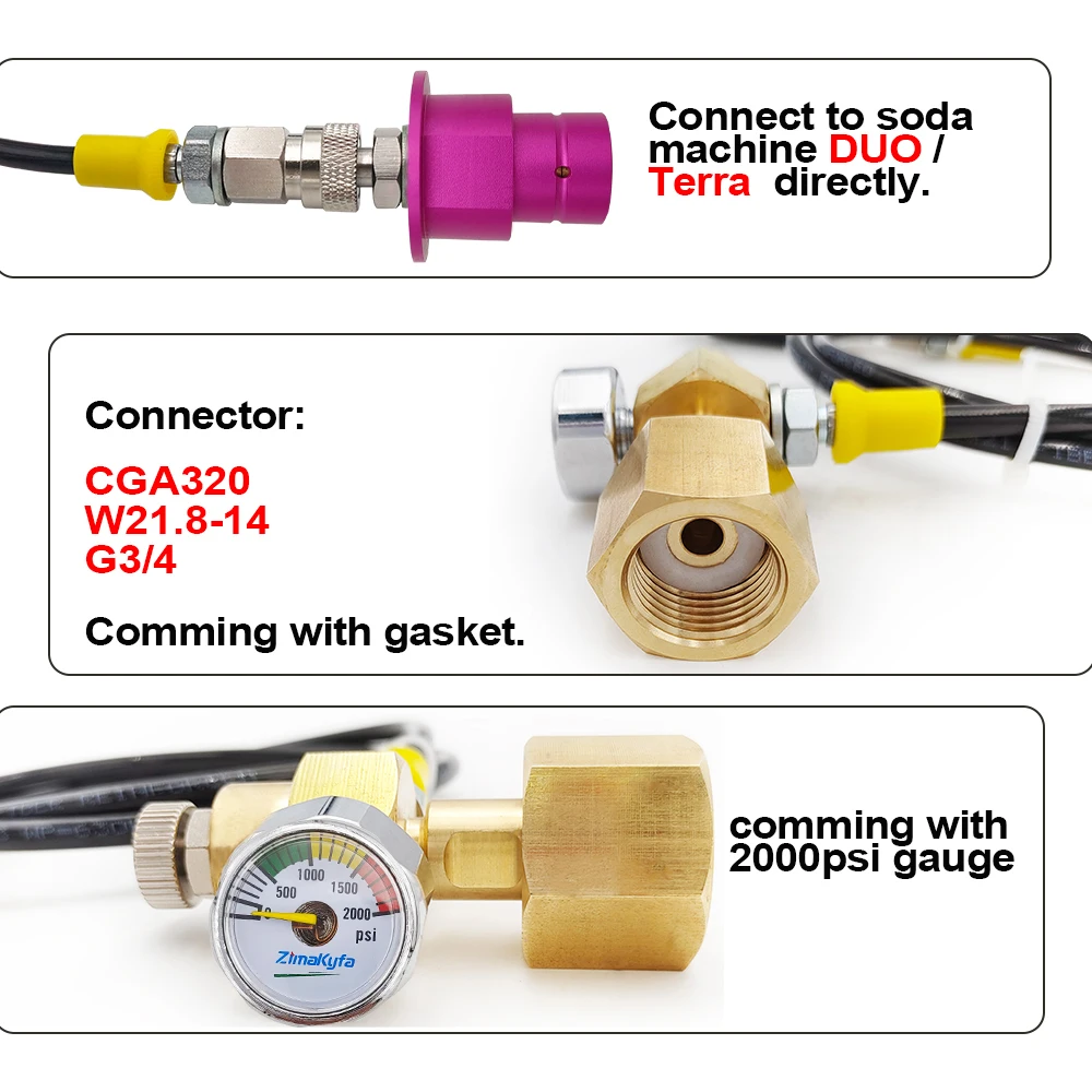 Linha De Soda Para Tanque De CO2 Externo, Garrafa De Dióxido De Carbono, Adaptador De Água Espumante, Conexão Rápida, Soda Art, Soda Maker