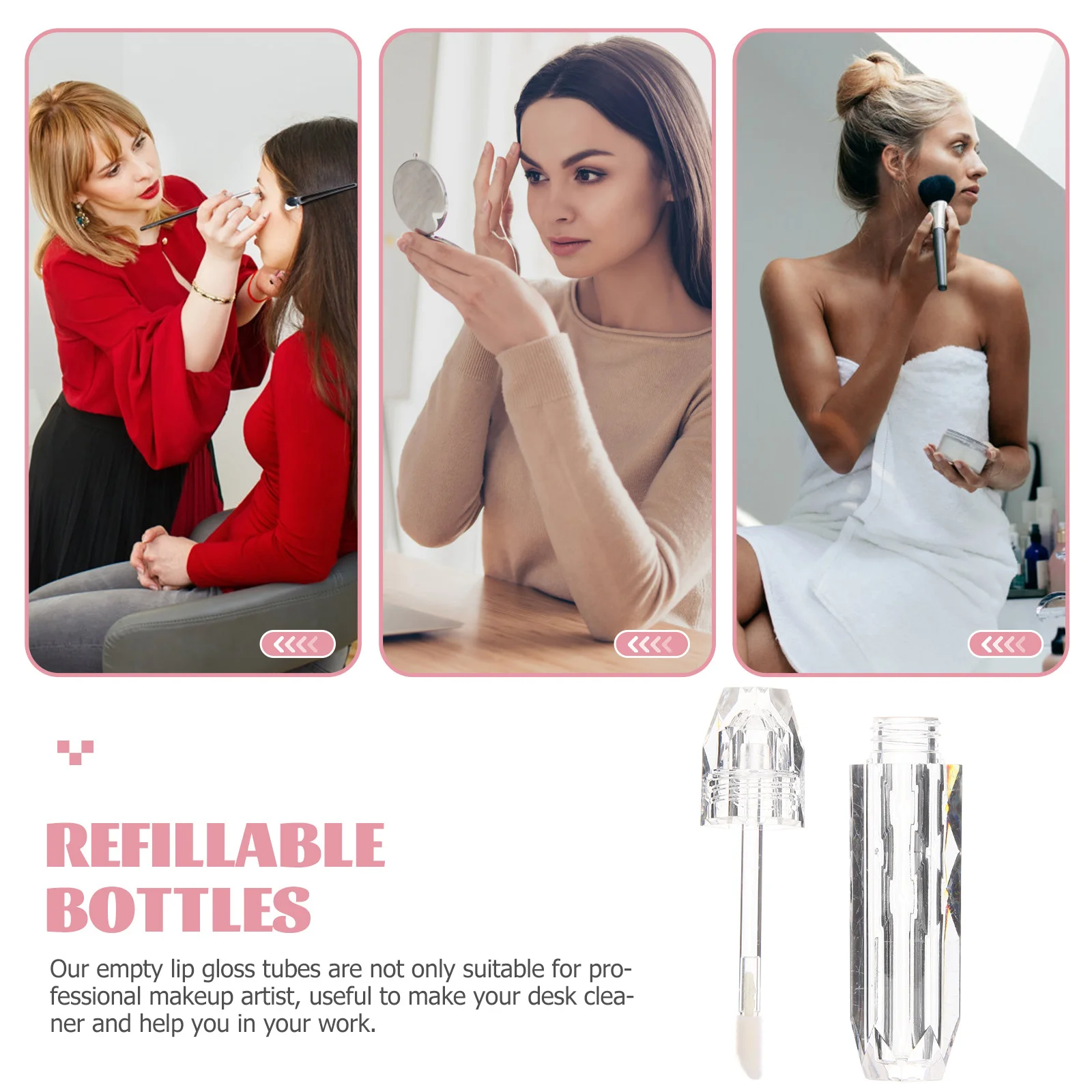 Tubes de brillant à lèvres transparents, conteneurs rechargeables avec brosse applicateur, supports de brillant à lèvres portables anti-fuite pour le maquillage, 4 pièces