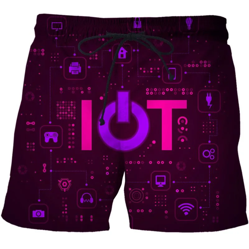 3D Printed AI Technology Fingerprint Graphic Beach Shorts For Men Summer Quick Dry Surfing Board Shorts Men Vacation Short Pants