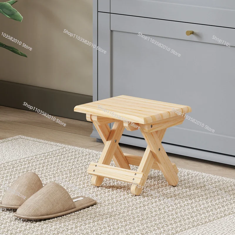 Shoe changing stool for household doorstep, can sit and put on shoes, enter the solid wood dressing room, try folding shoes