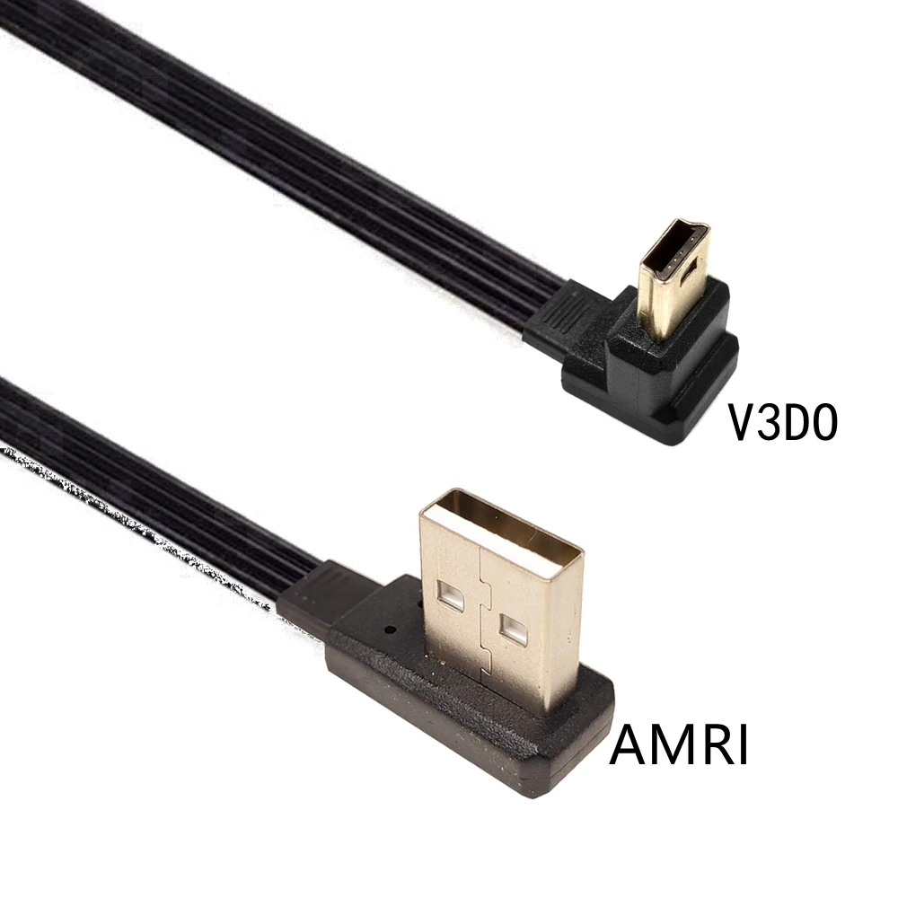 

30CM 100CM Mini USB B Type 5-pin Plug Up Left UP Down Right Angled 90° to USB 2.0 flat Plug Data Cable 0.2 m 0.5 m