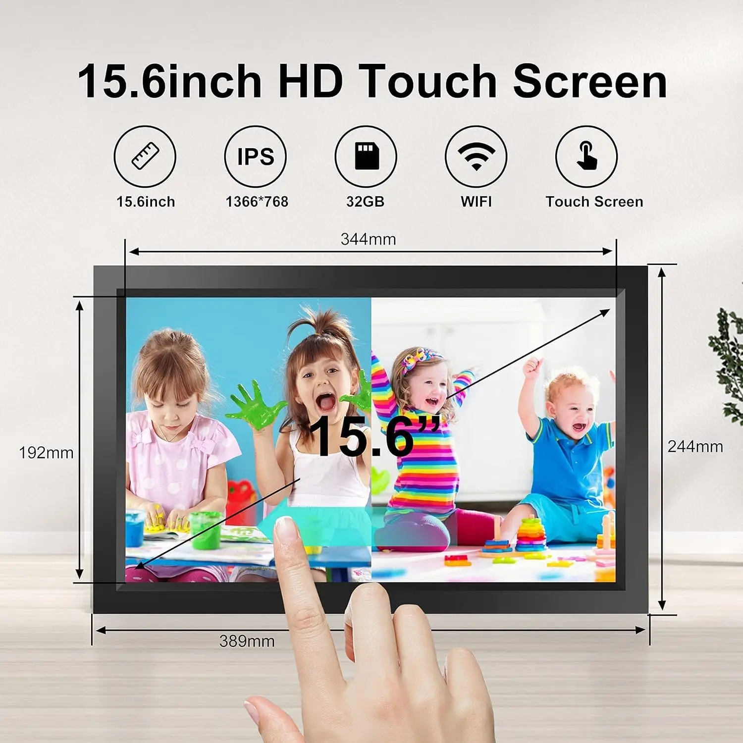 15.6 Inch Large Smart Digital Photo Frame WiFi Cloud Touch Screen FHD IPS Electronic Picture Frame for Home Decor Gift Wholesale
